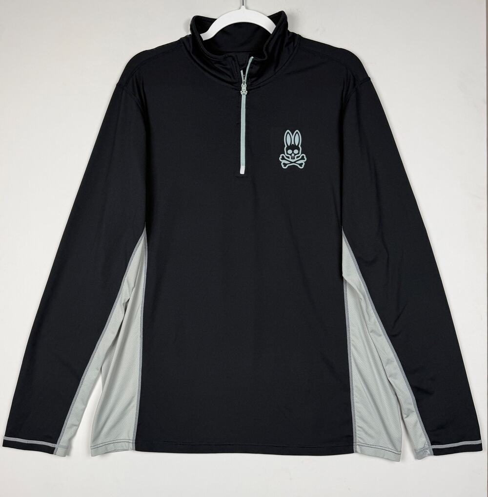 Psycho Bunny Quarter Zip Performance Pull-Over Shirt Black Gray Men’s Large